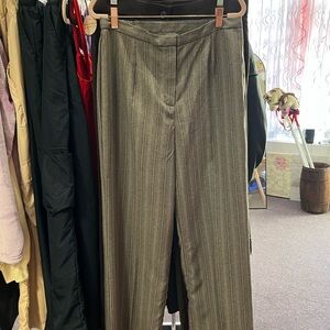 High-Rise Pinstripe Strsight Leg Trousers - Taupe/brown